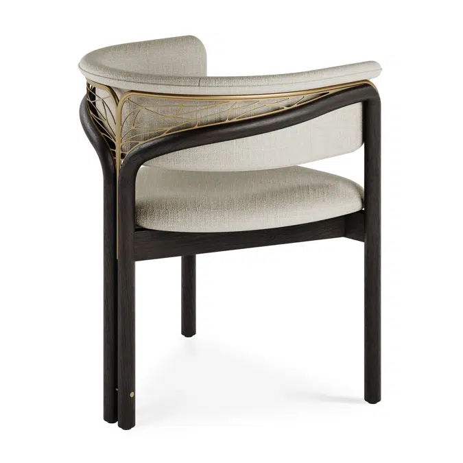 Volita dining chair - varnished teak - dark brown - brass coloured metal - beige chenille - 60 x 55 x 70 cm