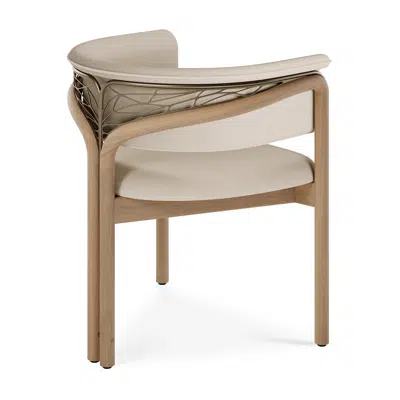 Image for Volita dining chair - varnished oak - brass coloured metal - Ivory chenille 60x55x70 cm