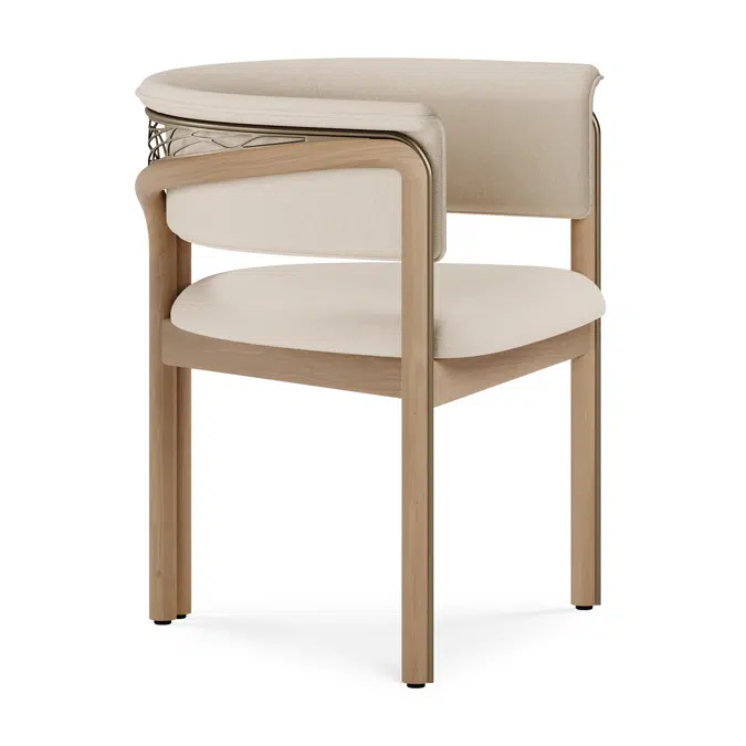 Volita dining chair - varnished oak - brass coloured metal - Ivory chenille 60x55x70 cm