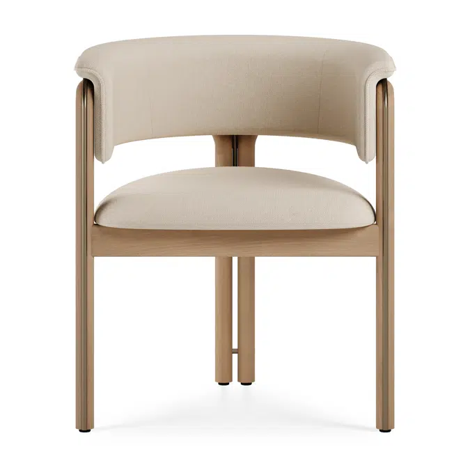 Volita dining chair - varnished oak - brass coloured metal - Ivory chenille 60x55x70 cm
