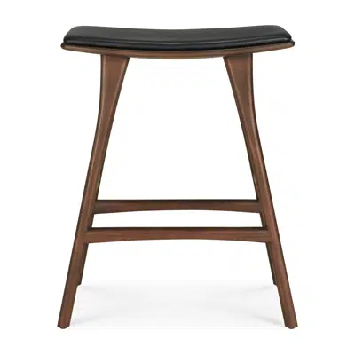 Image for Osso counter stool - varnished teak - brown - Black leather - 57x33x69 cm
