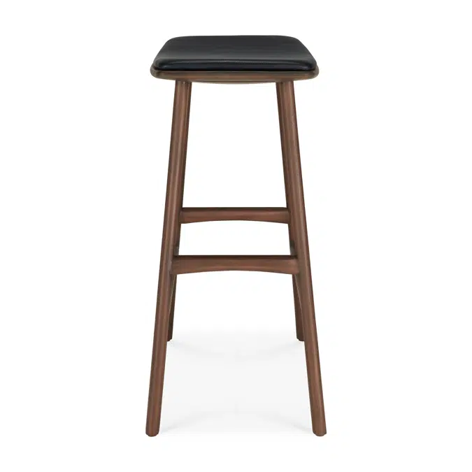 Osso counter stool - varnished teak - brown - Black leather - 57x33x69 cm