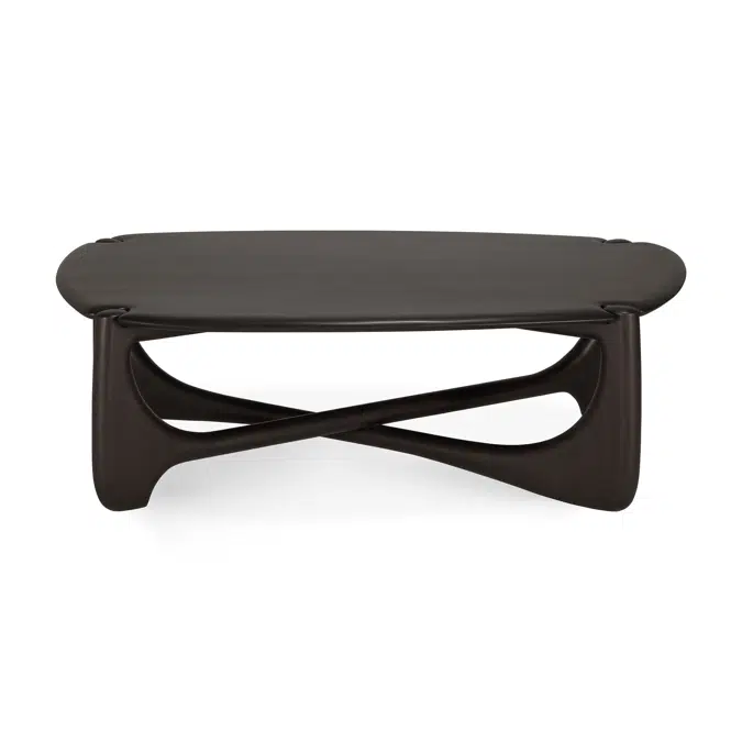 PI coffee table - varnished mahogany - dark brown - pebble shape - 134x97x41 cm