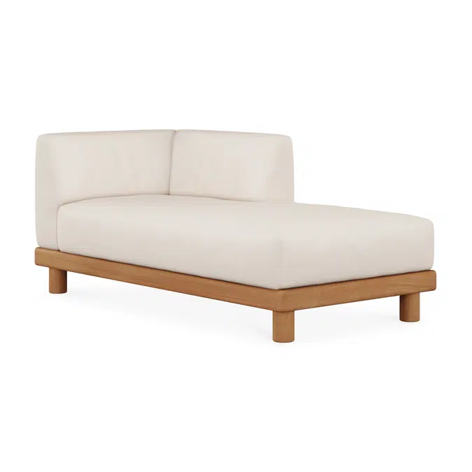 Monocle outdoor modular sofa - teak - White fabric - day bed with L arm - 166 x 83 x 72 cm