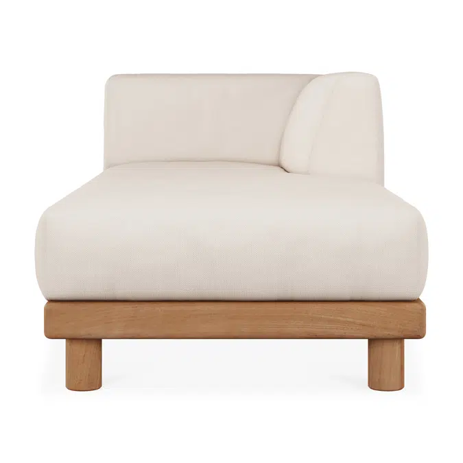 Monocle outdoor modular sofa - teak - White fabric - day bed with L arm - 166 x 83 x 72 cm