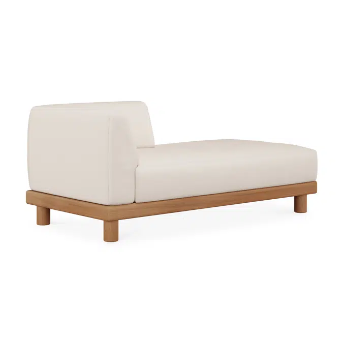 Monocle outdoor modular sofa - teak - White fabric - day bed with L arm - 166 x 83 x 72 cm