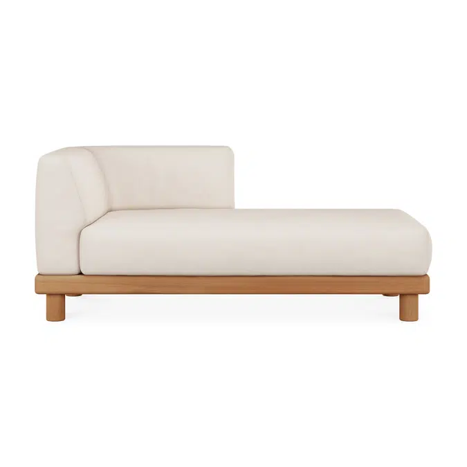 Monocle outdoor modular sofa - teak - White fabric - day bed with L arm - 166 x 83 x 72 cm