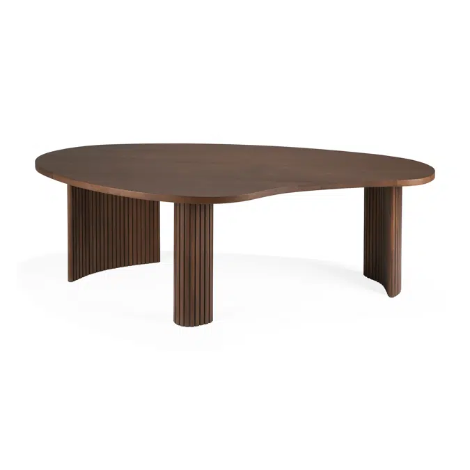 Boomerang coffee table - varnished teak - brown - pebble shape - 126x74x40 cm