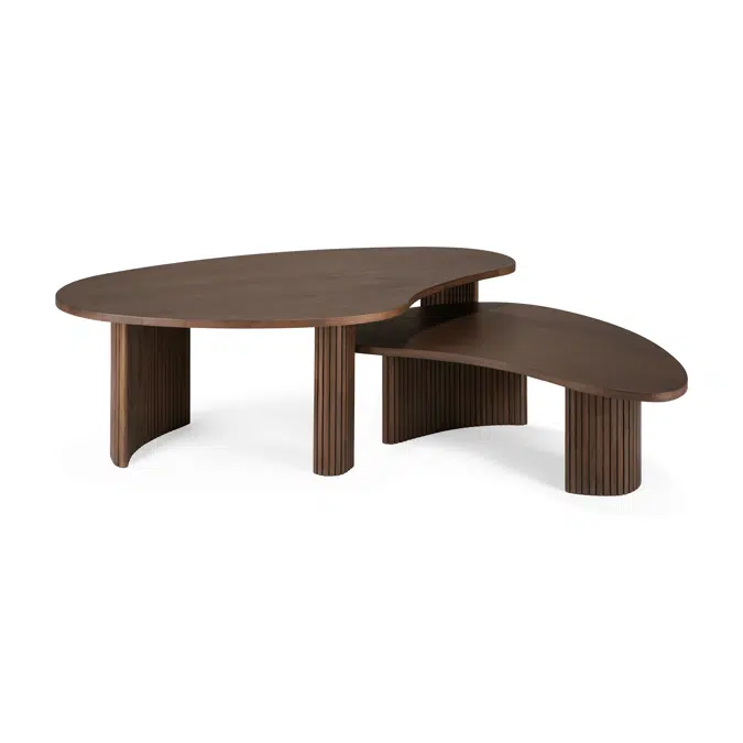 Boomerang coffee table - varnished teak - brown - pebble shape - 126x74x40 cm