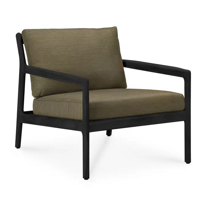 Jack outdoor lounge chair - varnished teak - black - Green fabric - 76 x 90 x 74 cm