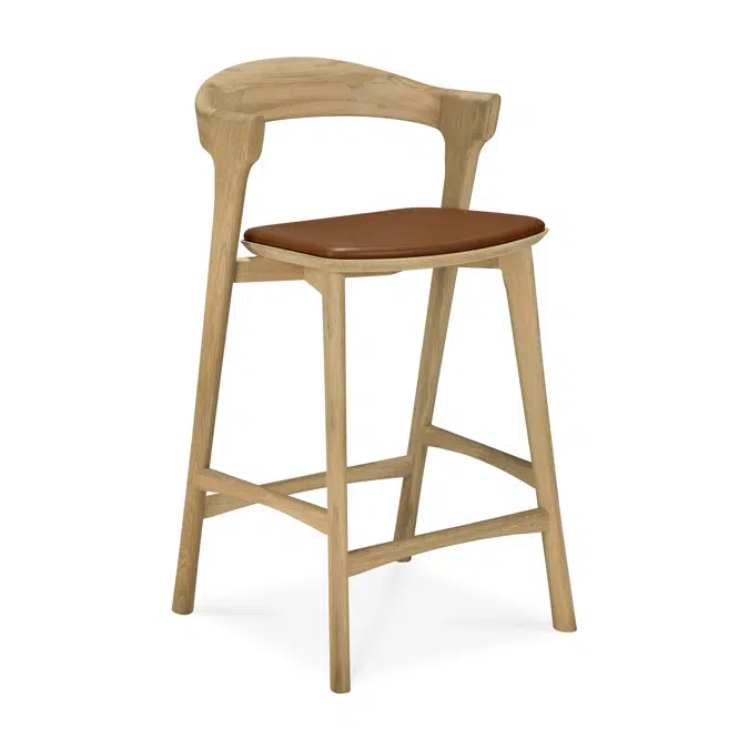 Bok counter stool - varnished oak - Cognac leather - 50x50x93 cm