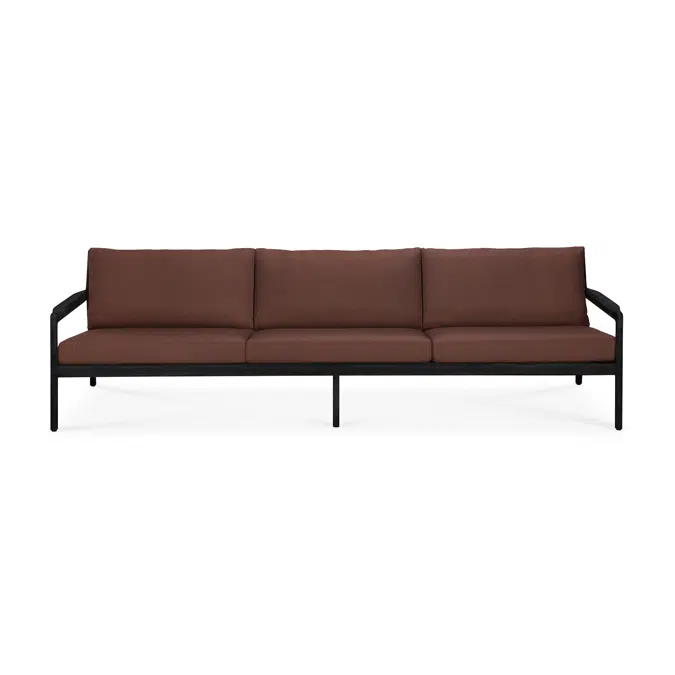 Jack outdoor sofa - varnished teak - black - Burgundy fabric - 3+ seater - 265 x 90 x 74 cm