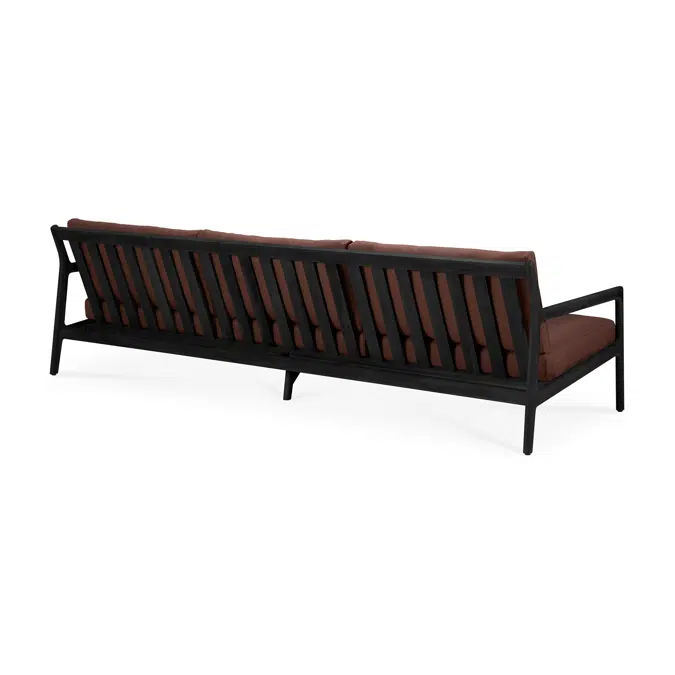 Jack outdoor sofa - varnished teak - black - Burgundy fabric - 3+ seater - 265 x 90 x 74 cm