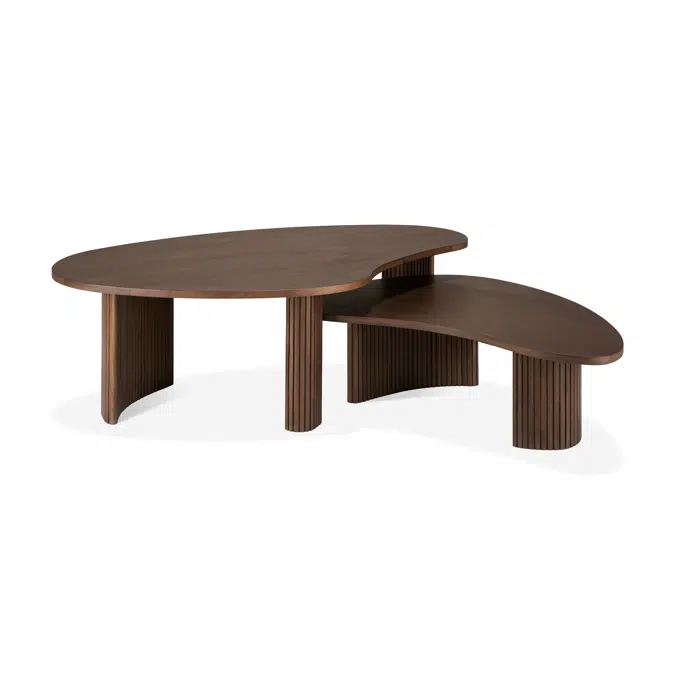 Boomerang coffee table - varnished teak - brown - pebble shape - 90x61x29 cm