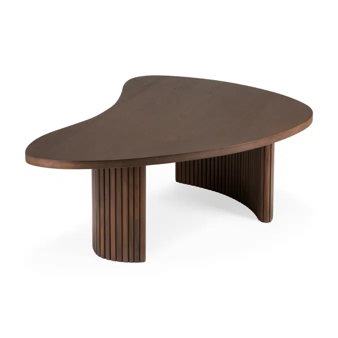 Boomerang coffee table - varnished teak - brown - pebble shape - 90x61x29 cm