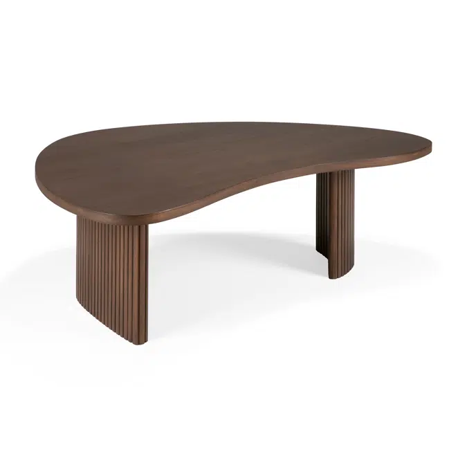 Boomerang coffee table - varnished teak - brown - pebble shape - 90x61x29 cm