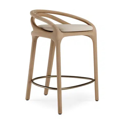Image for Aleta counter stool - varnished oak - brass coloured metal - Ivory chenille 51x53x78 cm