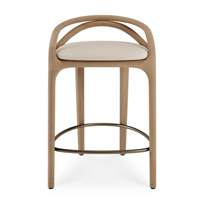 Aleta counter stool - varnished oak - brass coloured metal - Ivory chenille 51x53x78 cm