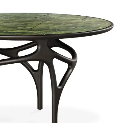 Image for Cena dining table - varnished teak - dark brown - engraved green marble top - round - 150 x 150 x 76 cm