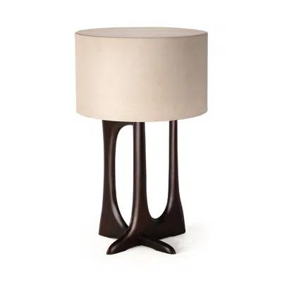 imagen para Flow table lamp - varnished mahogany - rose brown - Beige fabric - 32 x 32 x 53 cm
