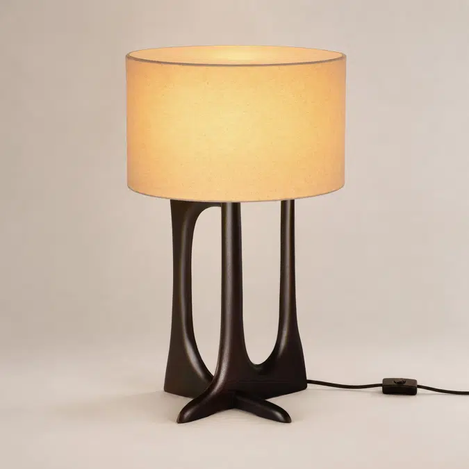 Flow table lamp - varnished mahogany - rose brown - Beige fabric - 32 x 32 x 53 cm