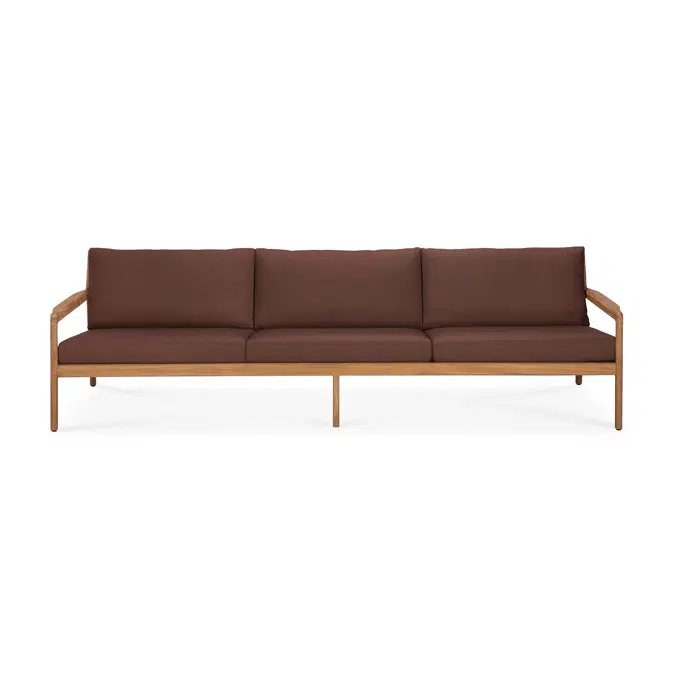Jack outdoor sofa - teak - Burgundy fabric - 3+ seater - 265 x 90 x 74 cm