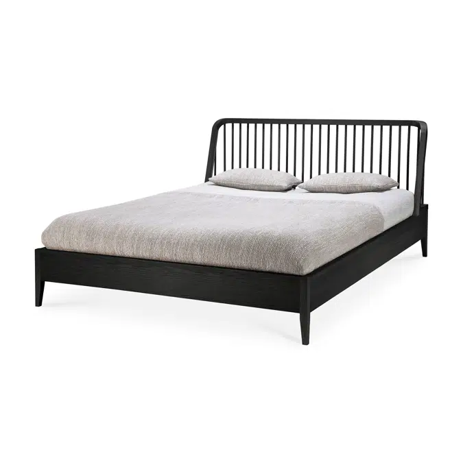 Spindle bed - varnished oak - black - mattress 180x200 - without slats - 190x210x97 cm