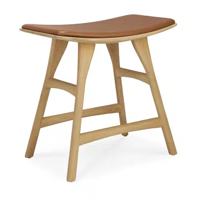 Image for Osso stool - varnished oak - Cognac leather - 50x33x51 cm