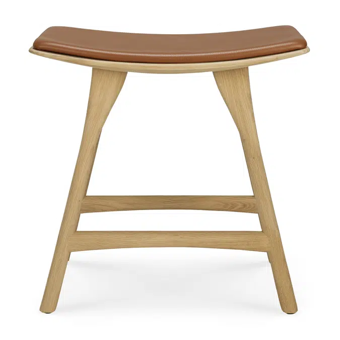 Osso stool - varnished oak - Cognac leather - 50x33x51 cm