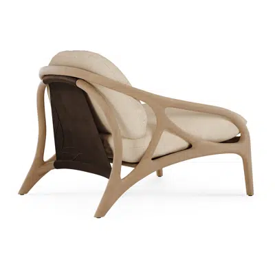 Image for Vime lounge chair - varnished oak - Dark Brown leather - Ivory chenille 84x93x69 cm