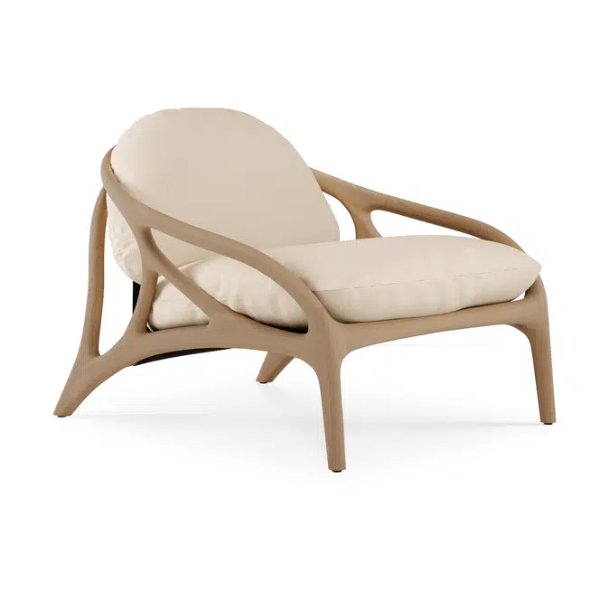 Vime lounge chair - varnished oak - Dark Brown leather - Ivory chenille 84x93x69 cm