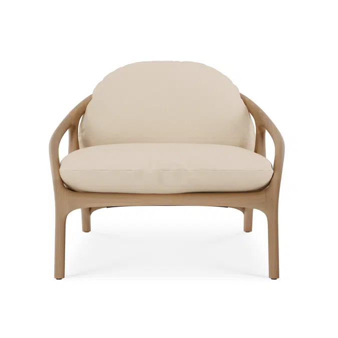 Vime lounge chair - varnished oak - Dark Brown leather - Ivory chenille 84x93x69 cm