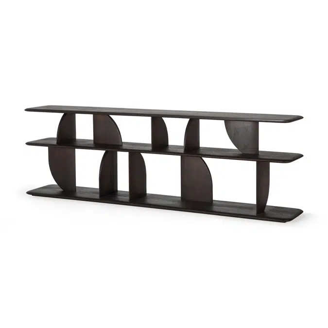 Geometric sofa console - varnished teak - dark brown - 210x35x67 cm
