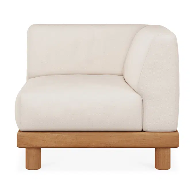 Monocle outdoor modular sofa - teak - White fabric - end seater with L arm - 83 x 83 x 72 cm