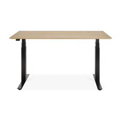Image for Bok adjustable desk - varnished oak top - black base - rectangular - with cable management - US - 140x70x64-130 cm