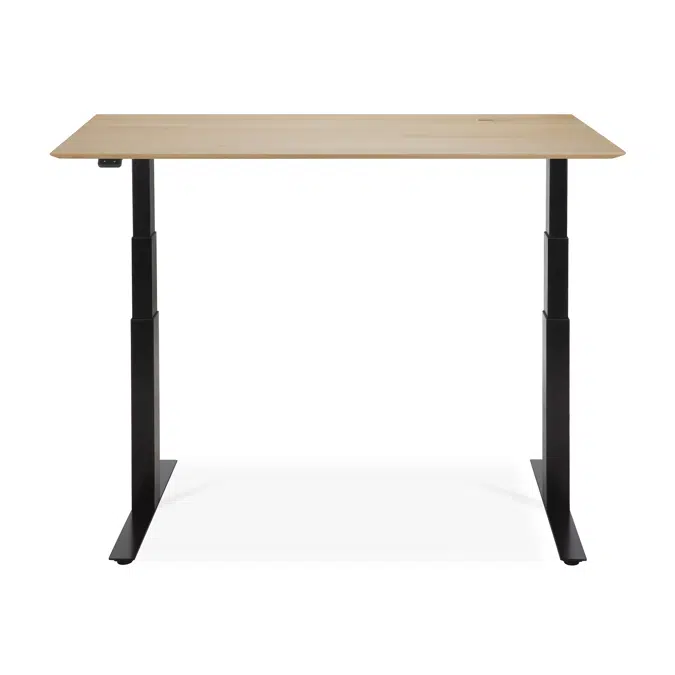 Bok adjustable desk - varnished oak top - black base - rectangular - with cable management - US - 140x70x64-130 cm