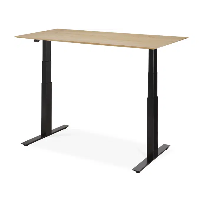 Bok adjustable desk - varnished oak top - black base - rectangular - with cable management - US - 140x70x64-130 cm