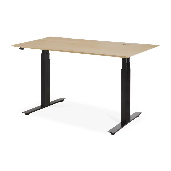 Bok adjustable desk - varnished oak top - black base - rectangular - with cable management - US - 140x70x64-130 cm