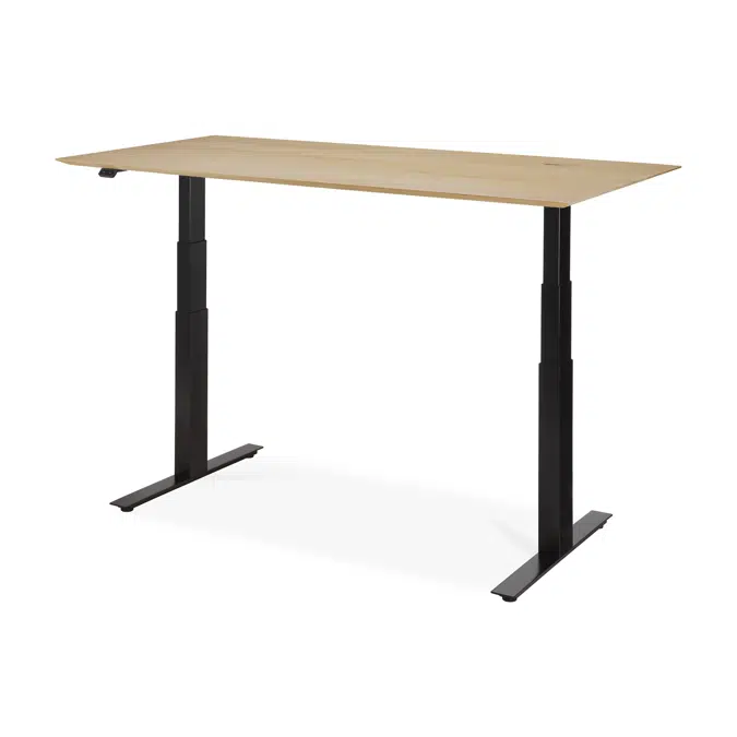 Bok adjustable desk - varnished oak top - black base - rectangular - with cable management - US - 160x80x64-130 cm