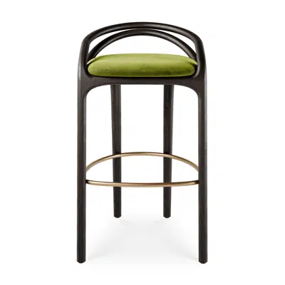 Image for Aleta bar stool - varnished teak - dark brown - brass coloured metal - green velvet - 51 x 55 x 91 cm