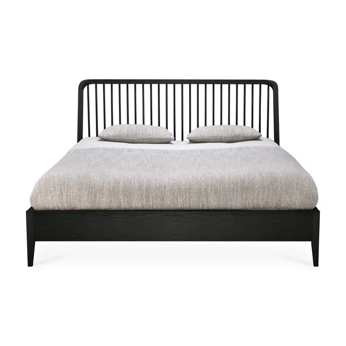 Spindle bed - varnished oak - black - US King - with slats - 203x213x97 cm