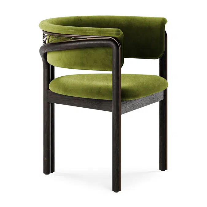 Volita dining chair - varnished teak - dark brown - bronze coloured metal - green velvet - 60 x 55 x 70 cm