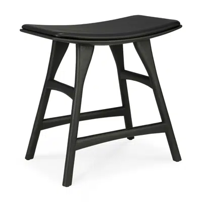 Image for Osso stool - varnished oak - black - Black leather - 50x33x51 cm