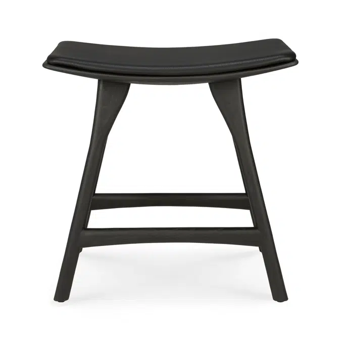 Osso stool - varnished oak - black - Black leather - 50x33x51 cm