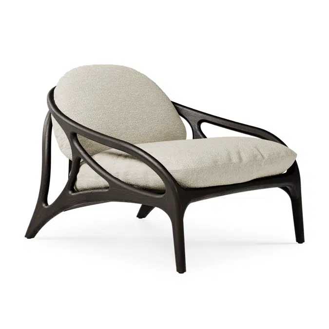 Vime lounge chair - varnished teak - dark brown - dark brown leather - beige bouclé - 84 x 93 x 69 cm