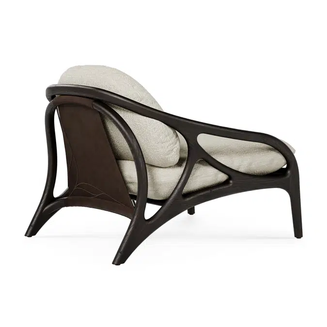 Vime lounge chair - varnished teak - dark brown - dark brown leather - beige bouclé - 84 x 93 x 69 cm