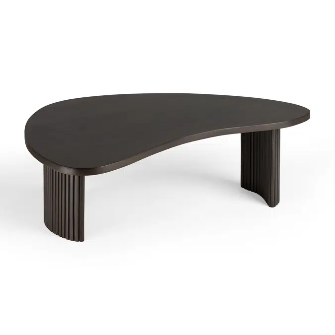 Boomerang coffee table - varnished mahogany - dark brown - pebble shape - 90x61x29 cm