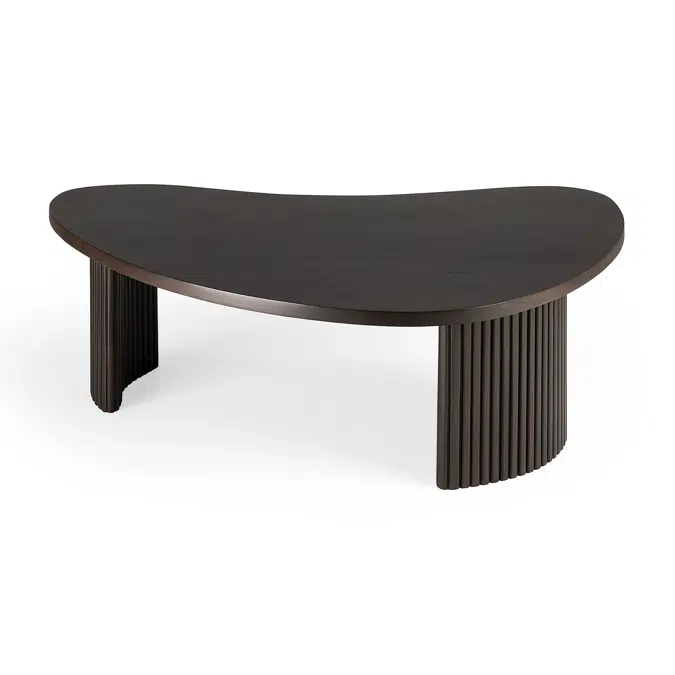 Boomerang coffee table - varnished mahogany - dark brown - pebble shape - 90x61x29 cm