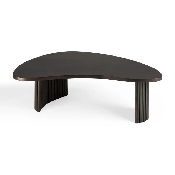 Boomerang coffee table - varnished mahogany - dark brown - pebble shape - 90x61x29 cm