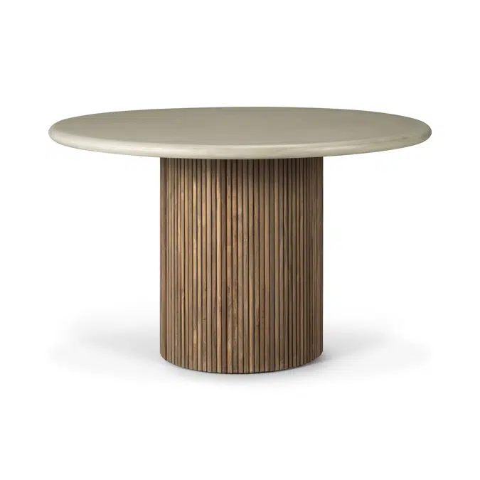 Roller Max outdoor table - varnished concrete top - reclaimed teak base - Light Grey - round - 125x125x76 cm